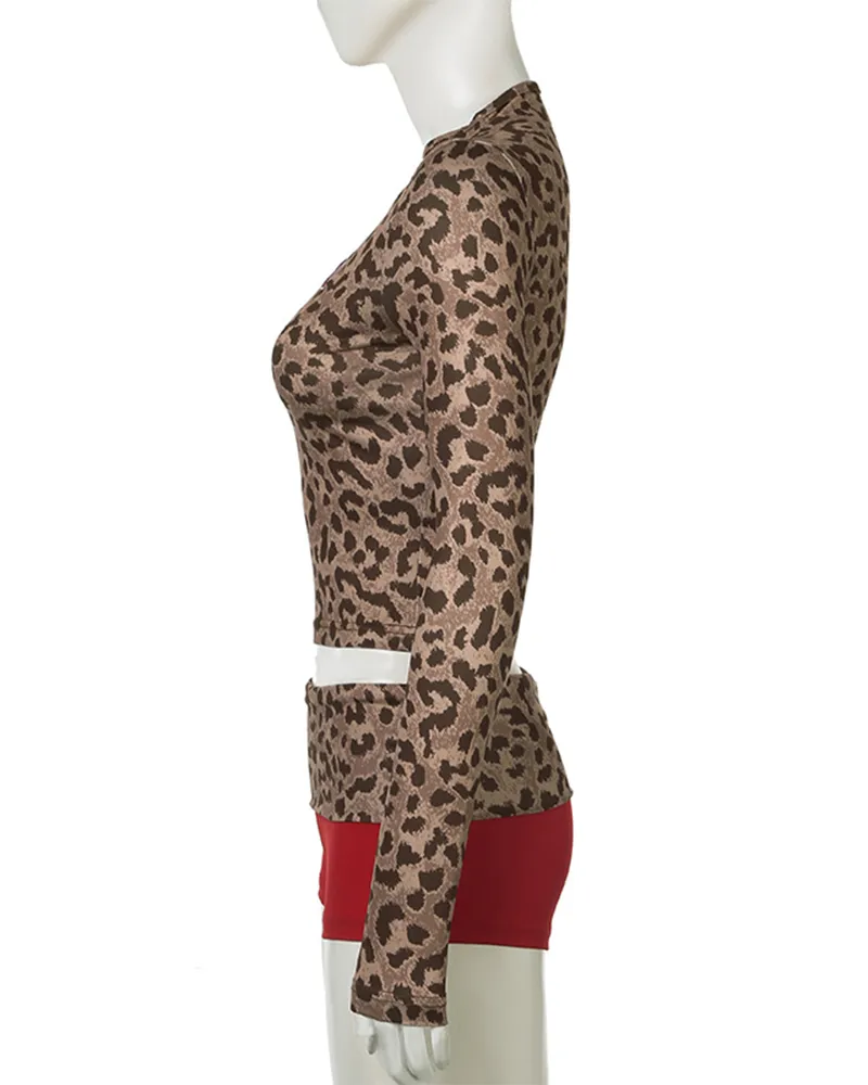 Leopard Print Spliced High Waist Shorts Suit