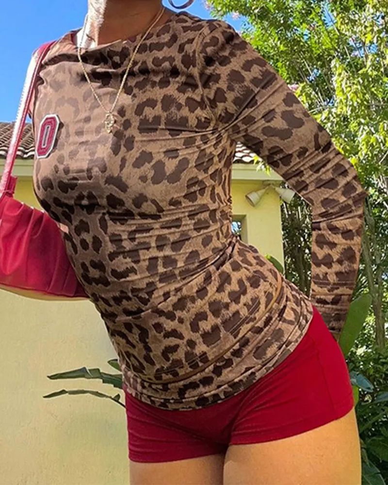 Leopard Print Spliced High Waist Shorts Suit