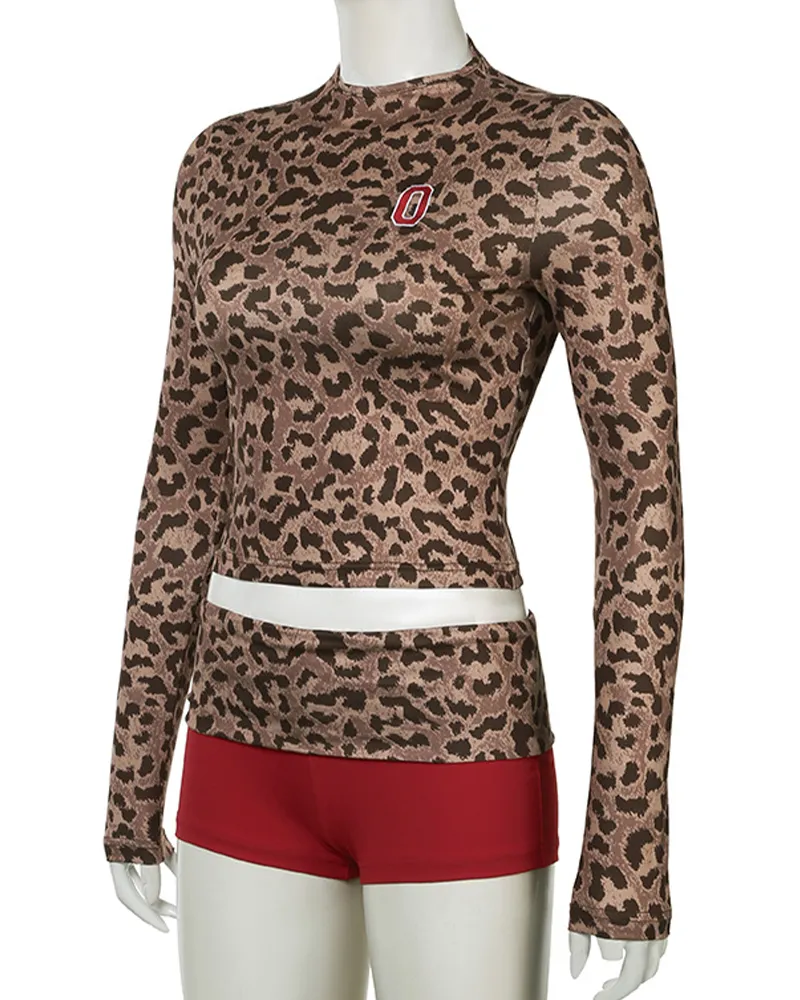 Leopard Print Spliced High Waist Shorts Suit