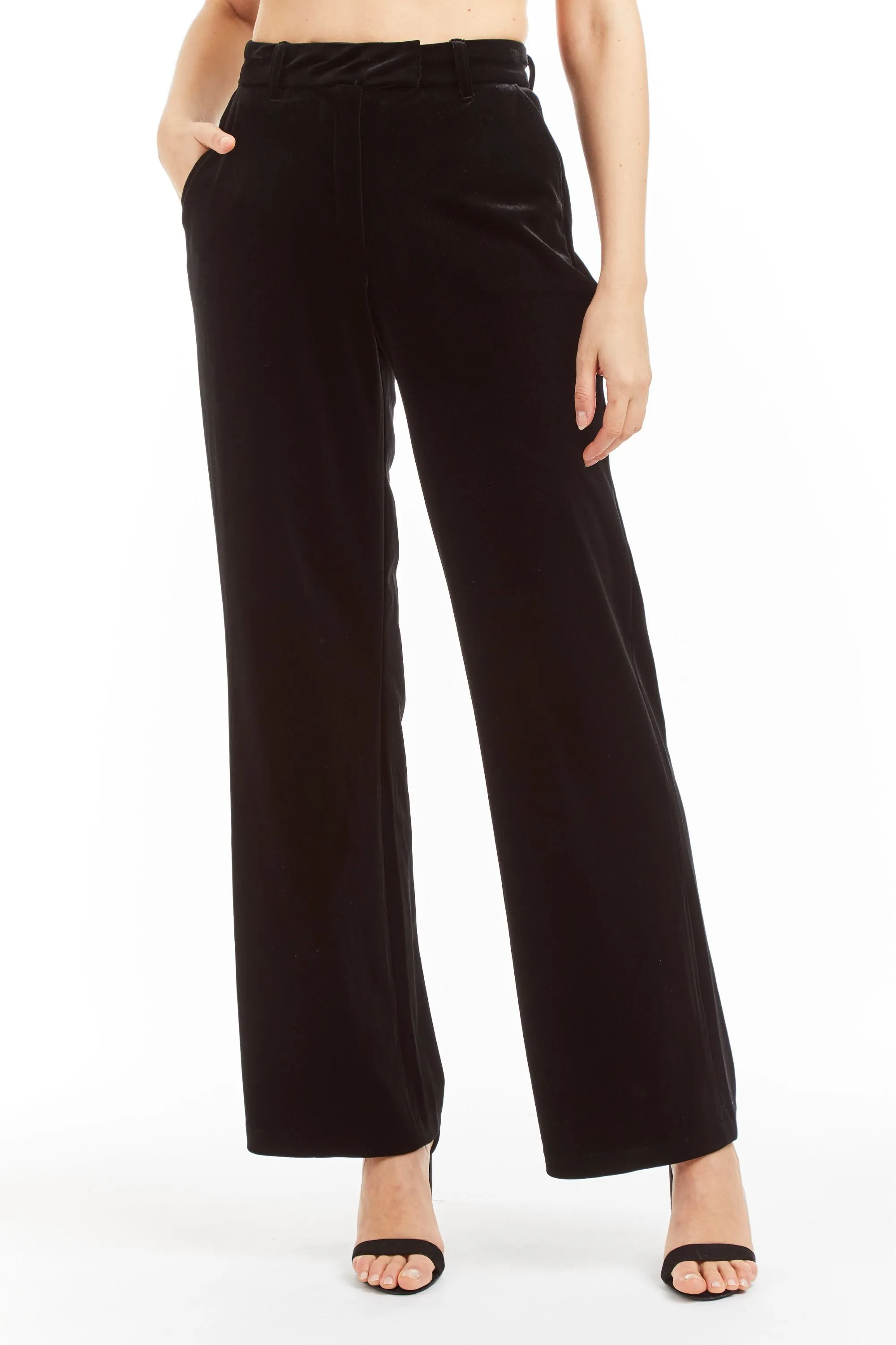 Lined Stretch Velvet Wide Leg Velvet Trouser