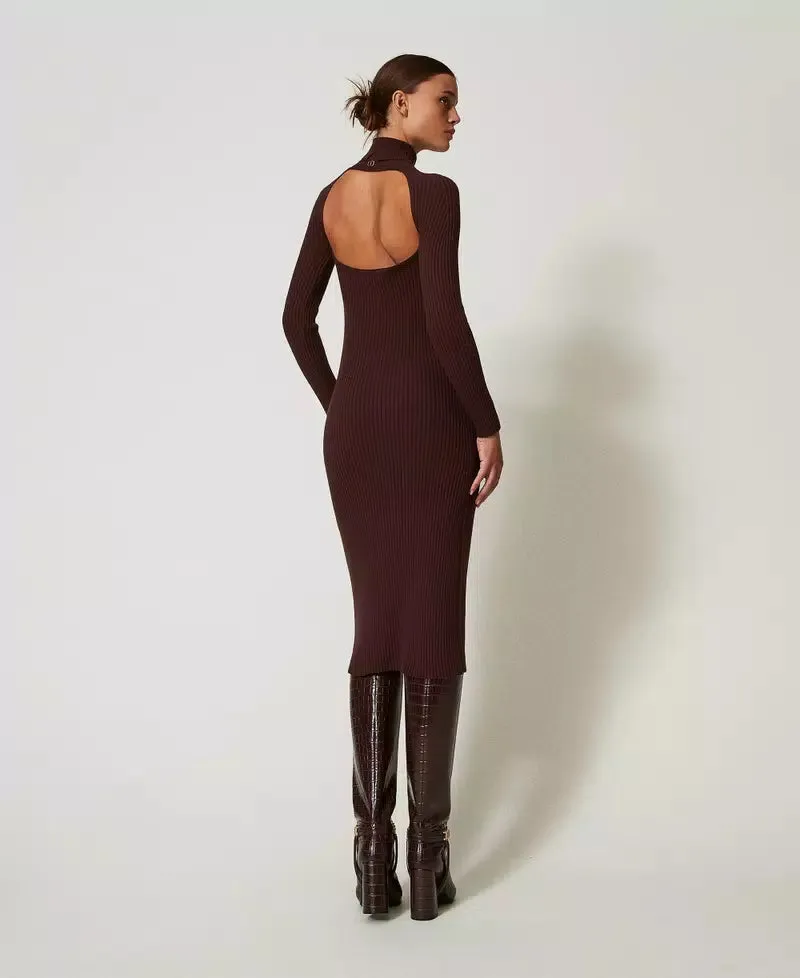 Long Ribbed Knit Dress - Coffee Chocolate