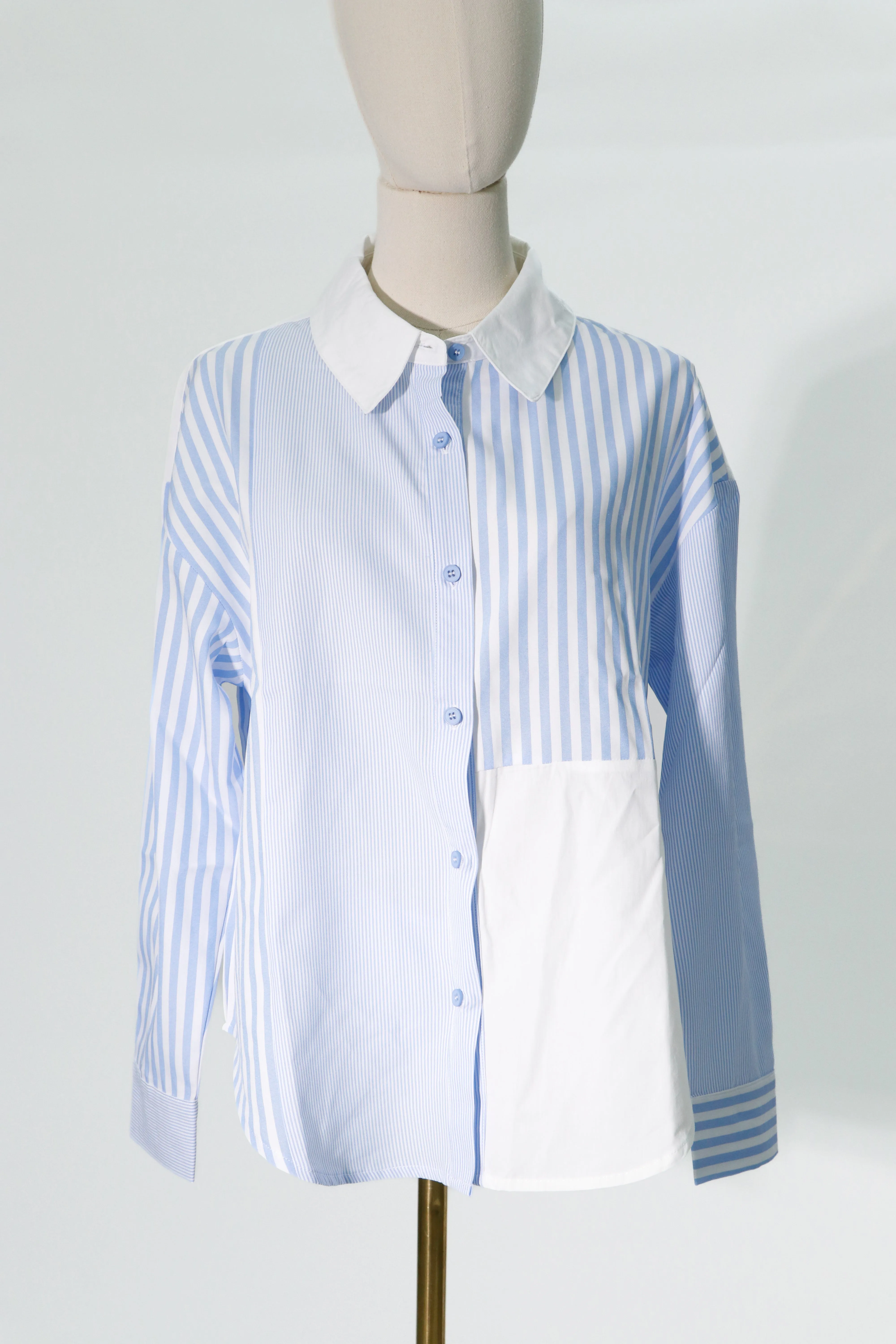 long sleeve strip shirt button down