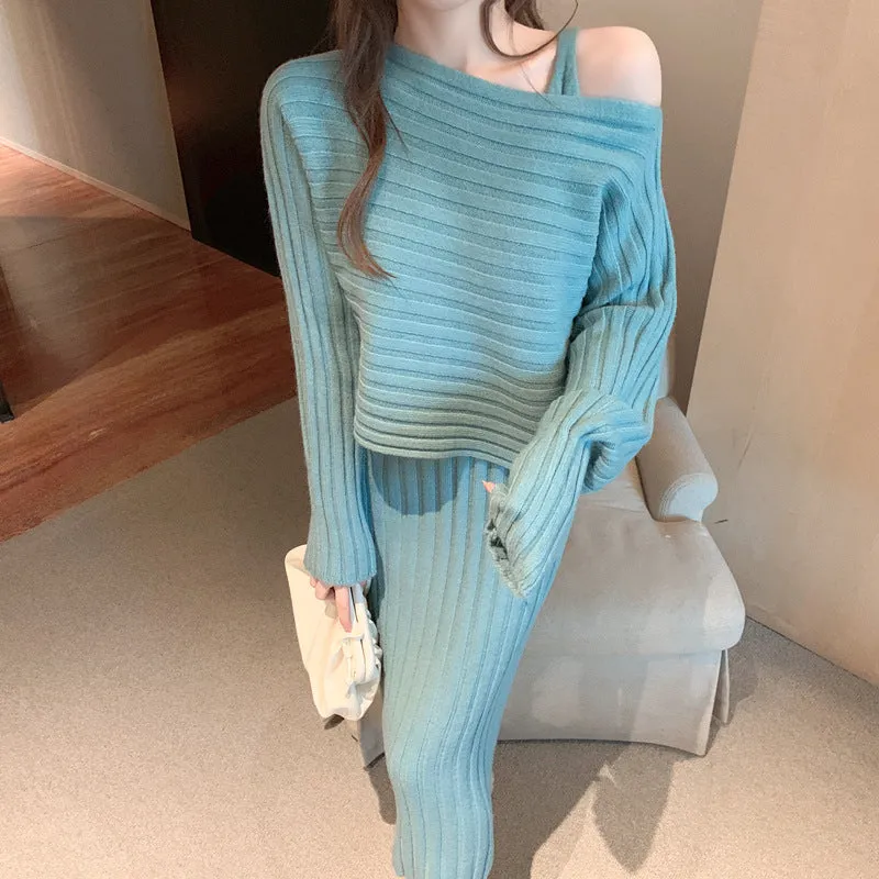 Long Sleeve Sweater Knit Dress Two Piece Set