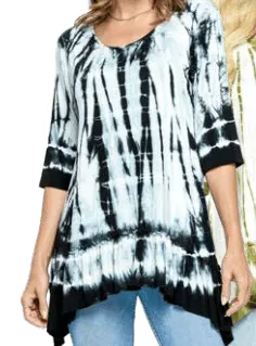 Long Sleeve Tunic Tie-Dye Ruffle Hem Top