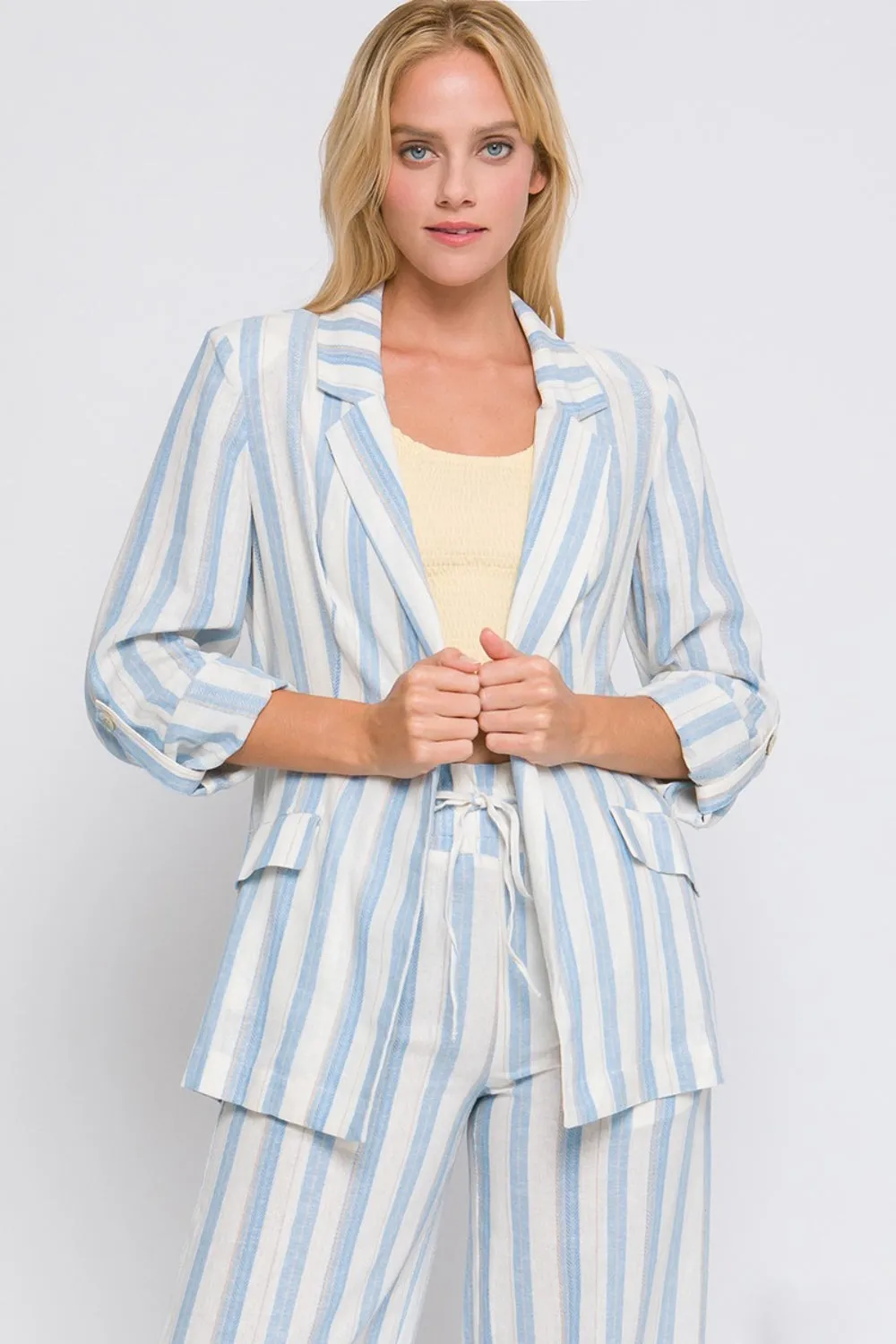 Love Tree Linen Woven Striped Blazer