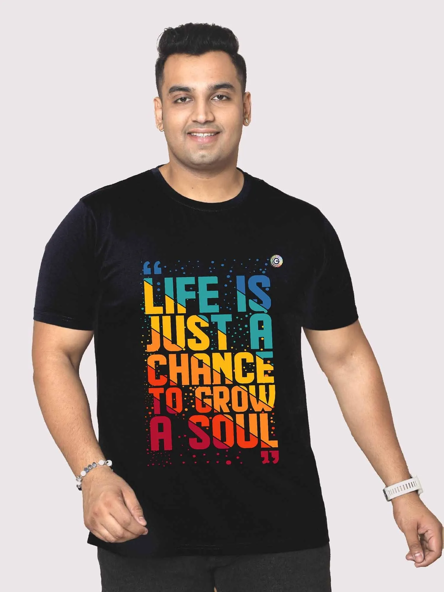 Men Plus Size Black Typography Printed Round Neck T-Shirt