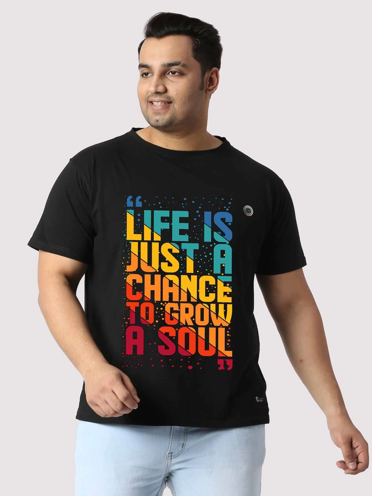 Men Plus Size Black Typography Printed Round Neck T-Shirt