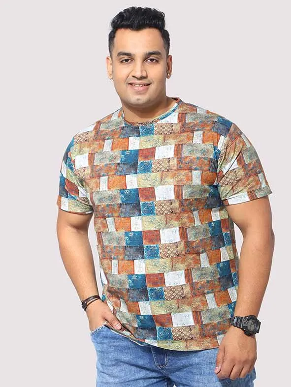 Men Plus Size Bricks Digital Printed Round Neck T-Shirt