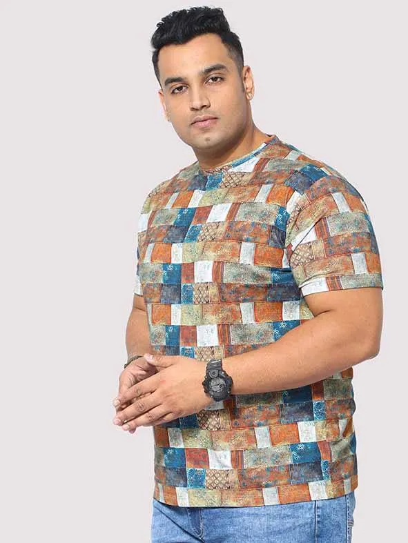 Men Plus Size Bricks Digital Printed Round Neck T-Shirt