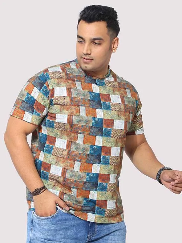 Men Plus Size Bricks Digital Printed Round Neck T-Shirt