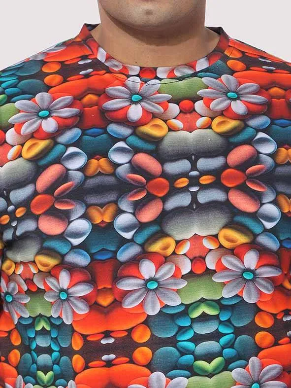 Men Plus Size Flower Mirror Digital Printed Round Neck T-Shirt