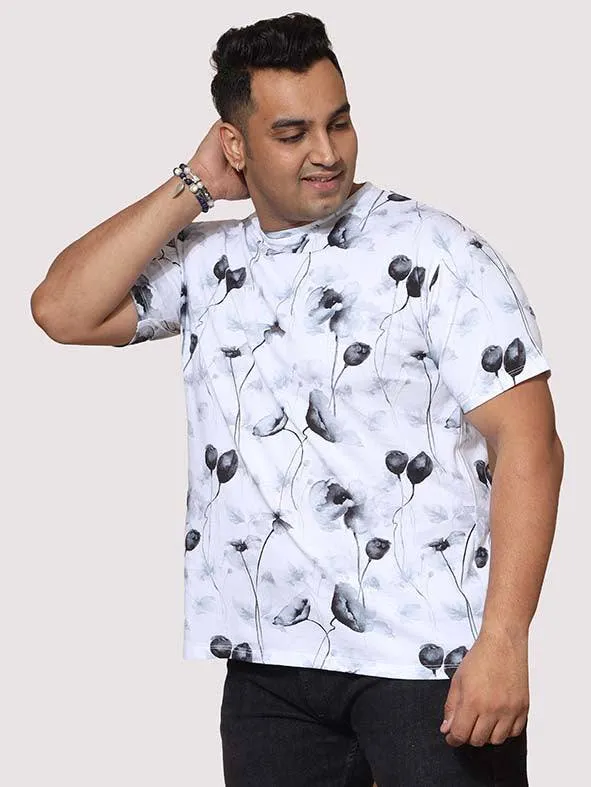 Men Plus Size Happy Flower Digital Printed Round Neck T-Shirt