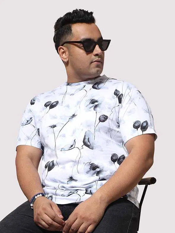 Men Plus Size Happy Flower Digital Printed Round Neck T-Shirt