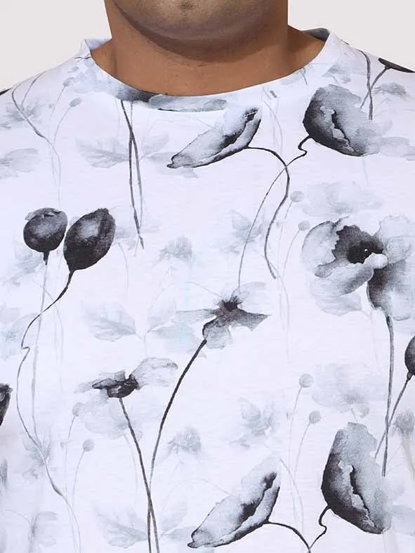 Men Plus Size Happy Flower Digital Printed Round Neck T-Shirt