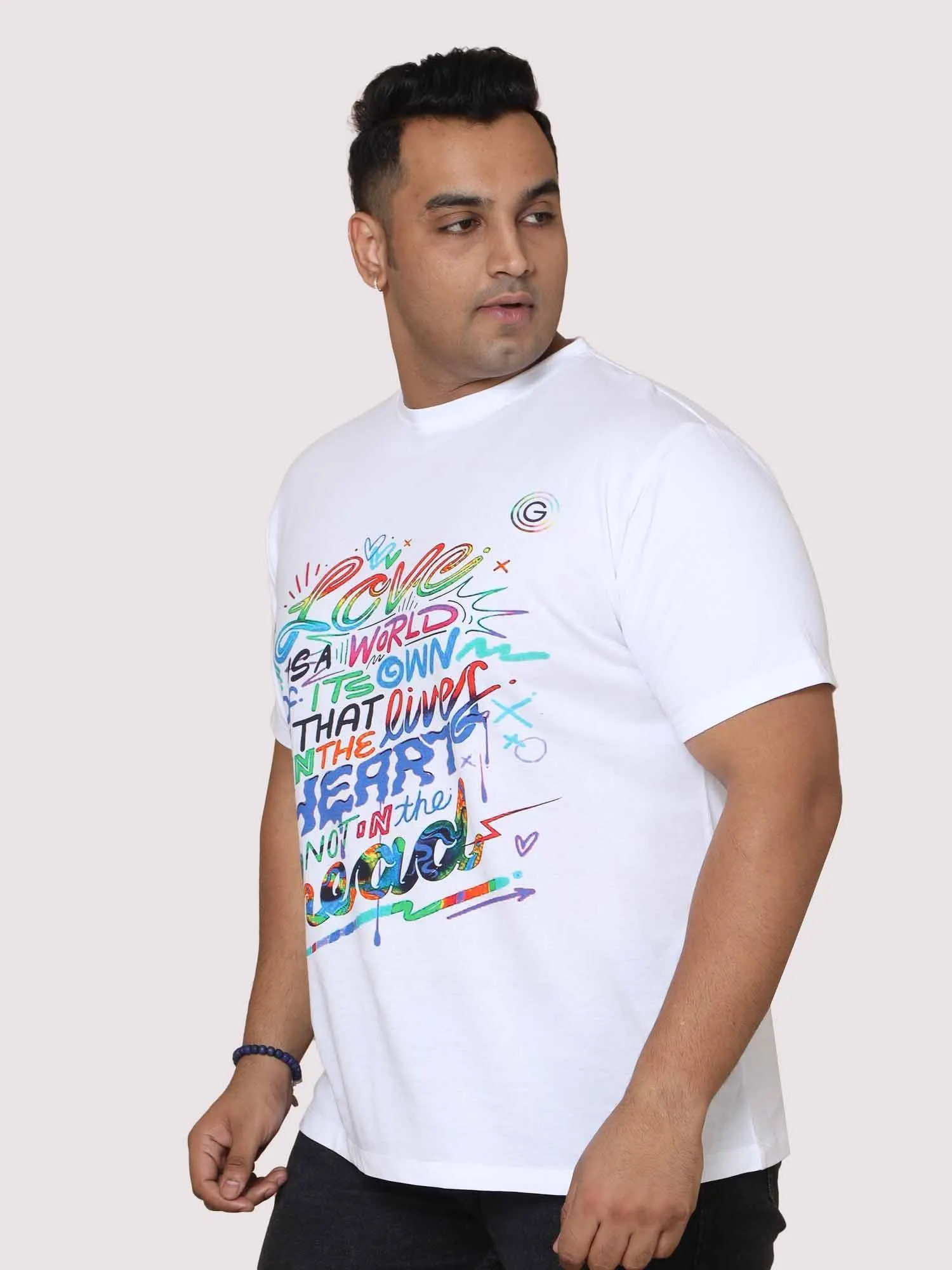 Men Plus Size Love Is a World Digital Printed Round Neck T-Shirt