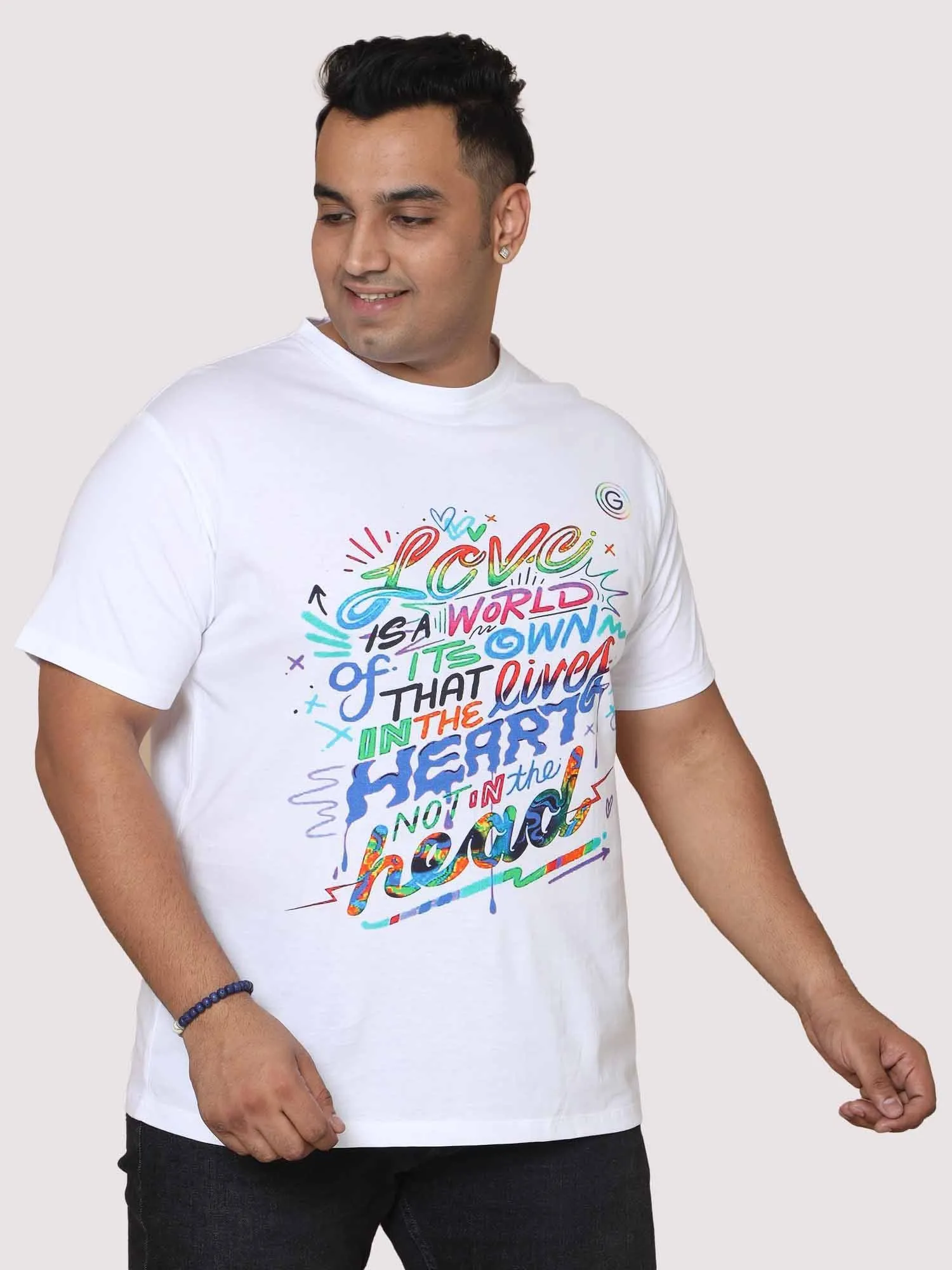 Men Plus Size Love Is a World Digital Printed Round Neck T-Shirt