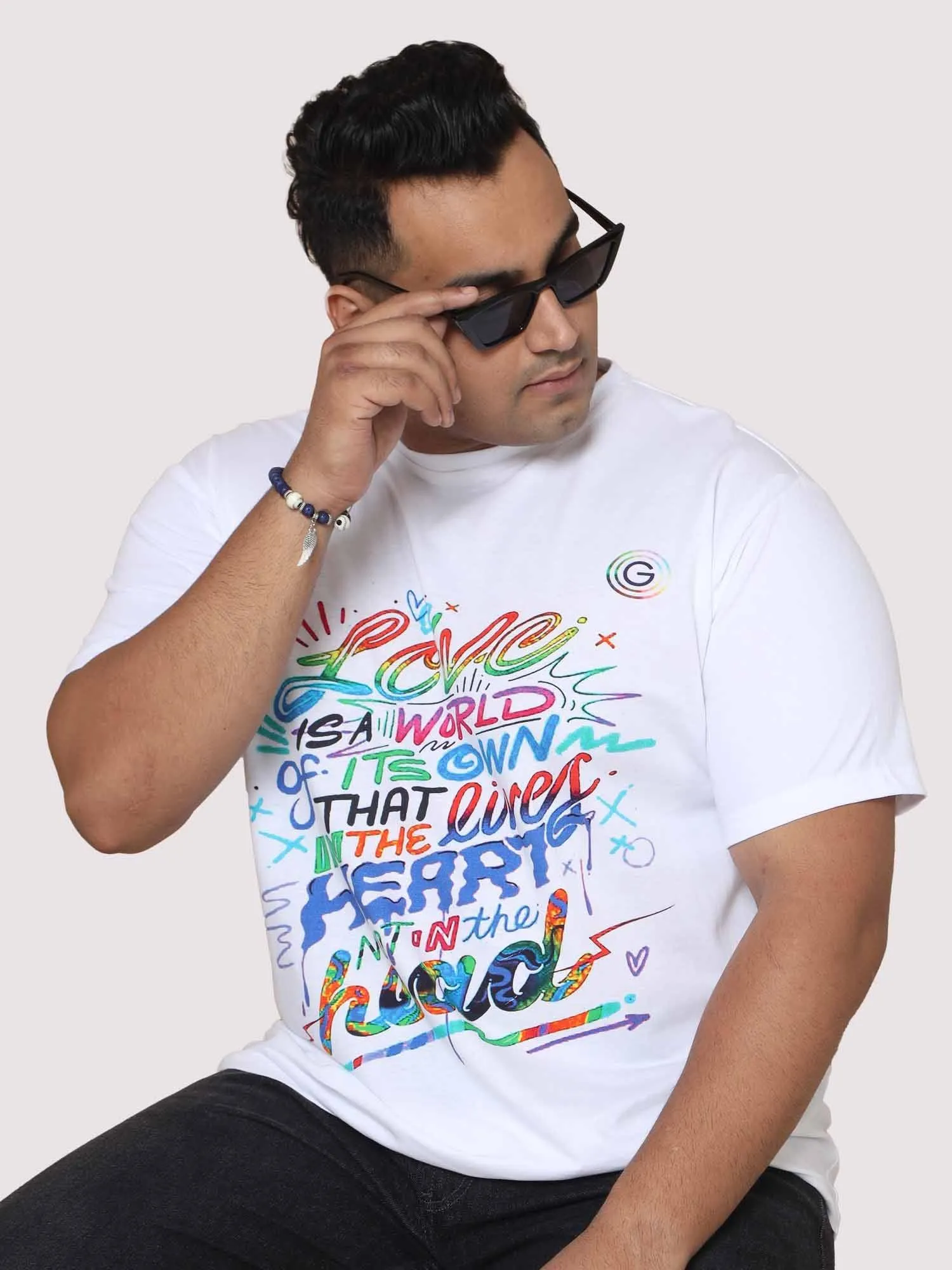 Men Plus Size Love Is a World Digital Printed Round Neck T-Shirt