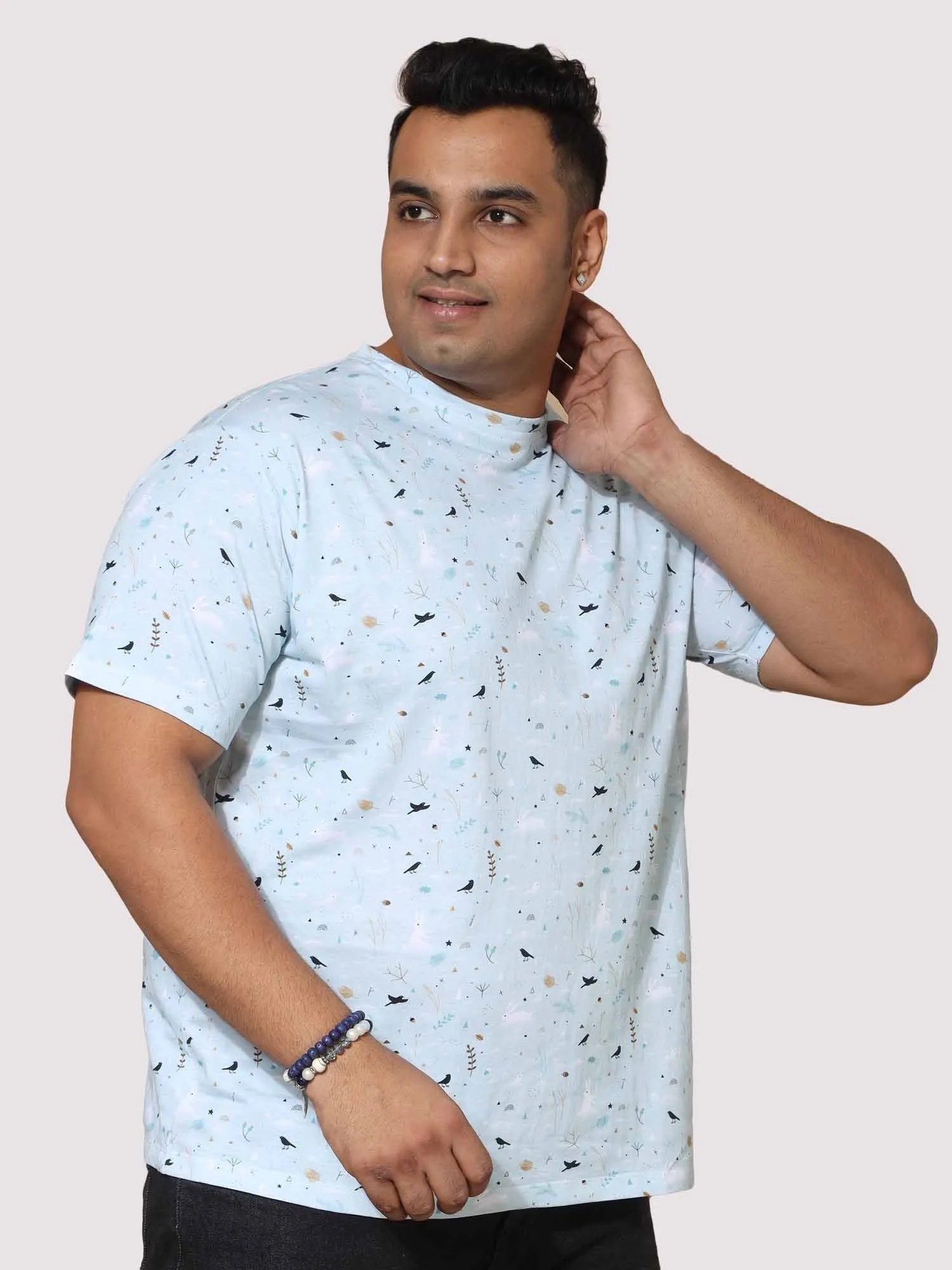 Men Plus Size Seth  Light Blue  Digital Printed Round Neck T-shirt