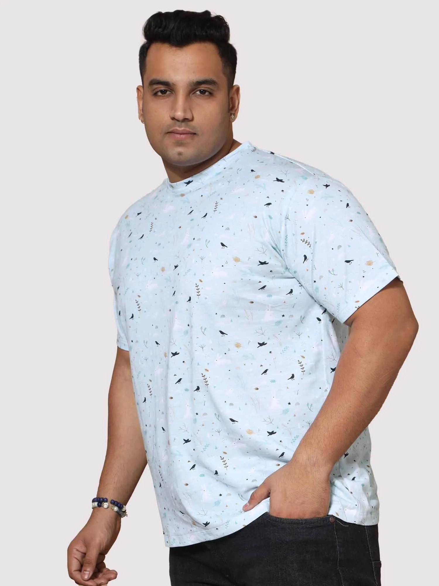 Men Plus Size Seth  Light Blue  Digital Printed Round Neck T-shirt