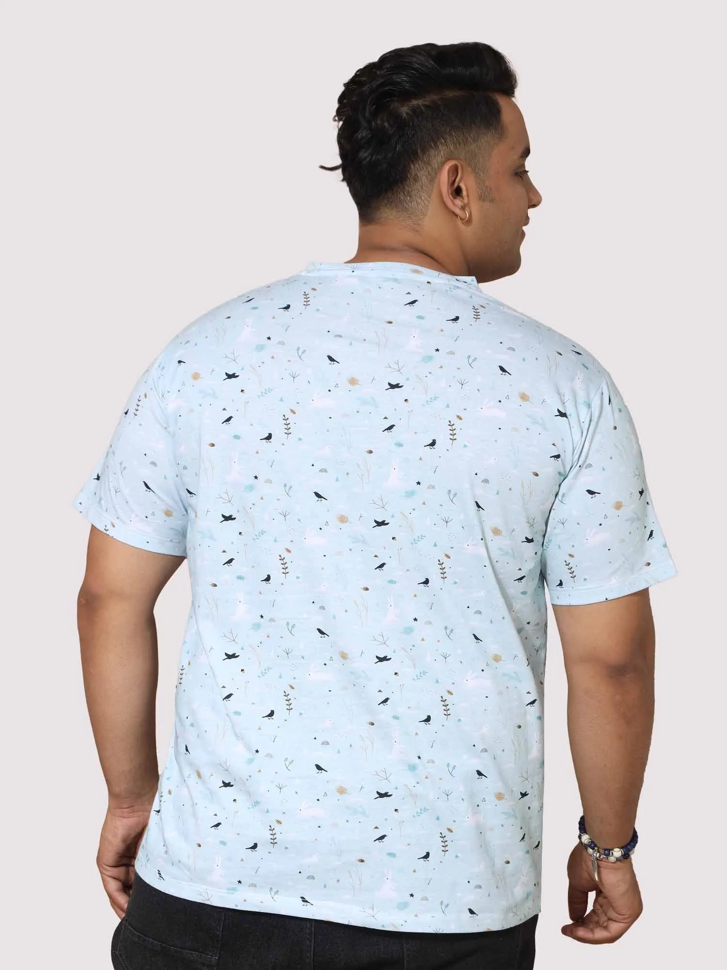 Men Plus Size Seth  Light Blue  Digital Printed Round Neck T-shirt