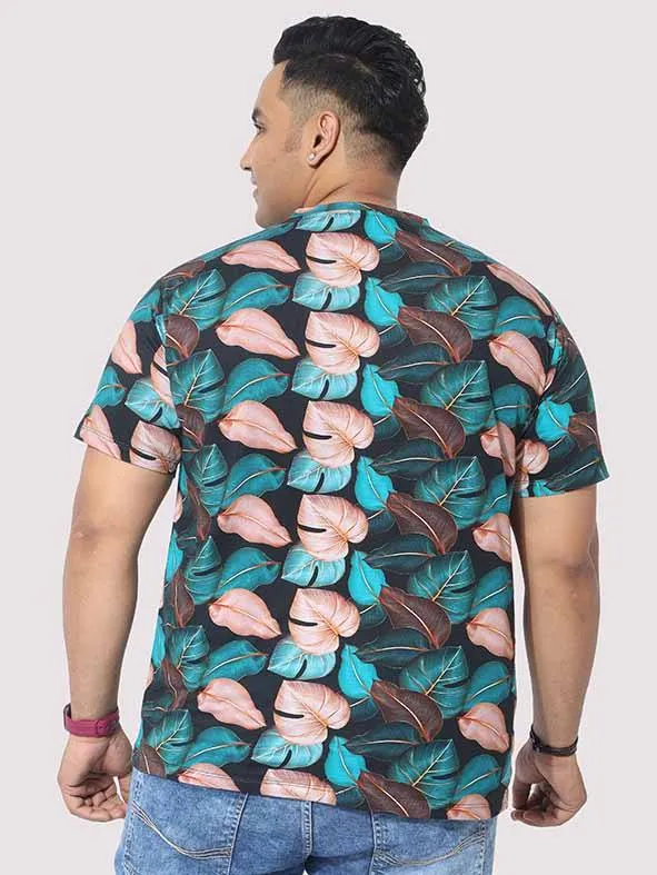 Men Plus Size Tropical Leaf Digital Printed Round Neck T-Shirt