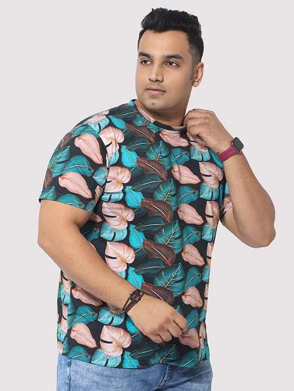 Men Plus Size Tropical Leaf Digital Printed Round Neck T-Shirt