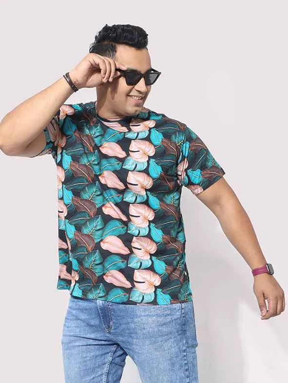 Men Plus Size Tropical Leaf Digital Printed Round Neck T-Shirt