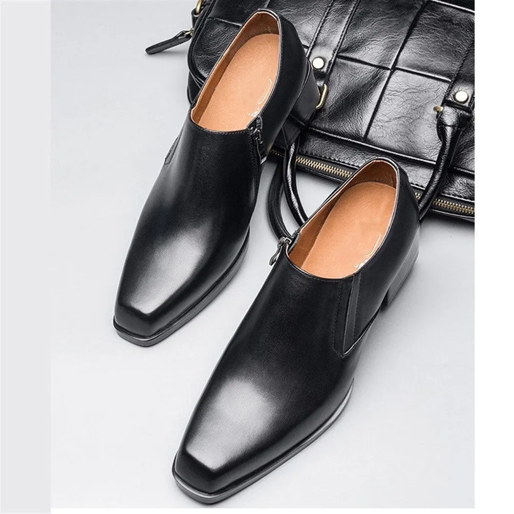 Men Slip On Solid Black High Heel Oxford Shoes