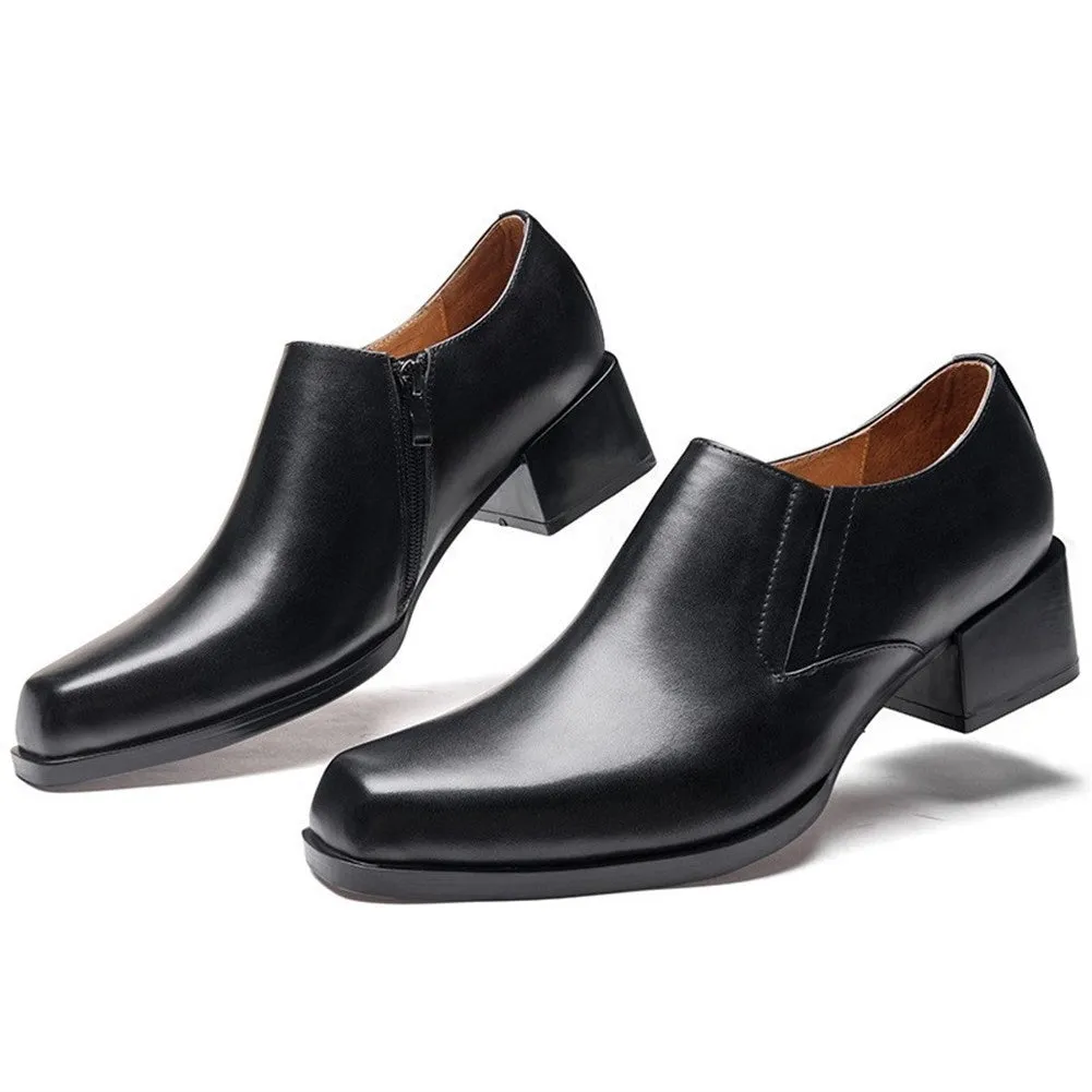 Men Slip On Solid Black High Heel Oxford Shoes