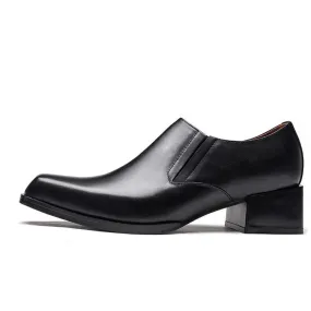 Men Slip On Solid Black High Heel Oxford Shoes