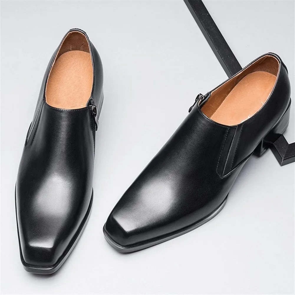 Men Slip On Solid Black High Heel Oxford Shoes