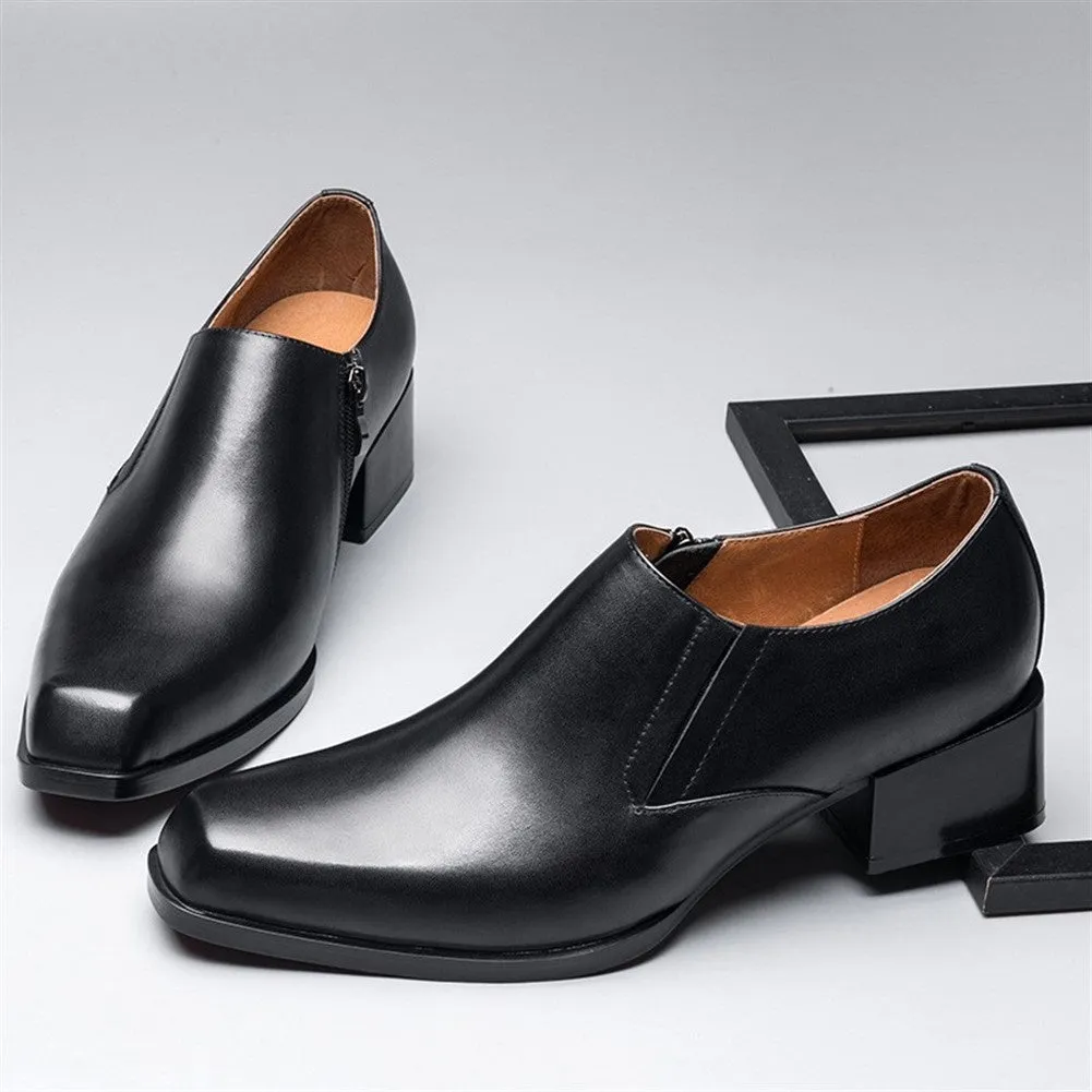 Men Slip On Solid Black High Heel Oxford Shoes