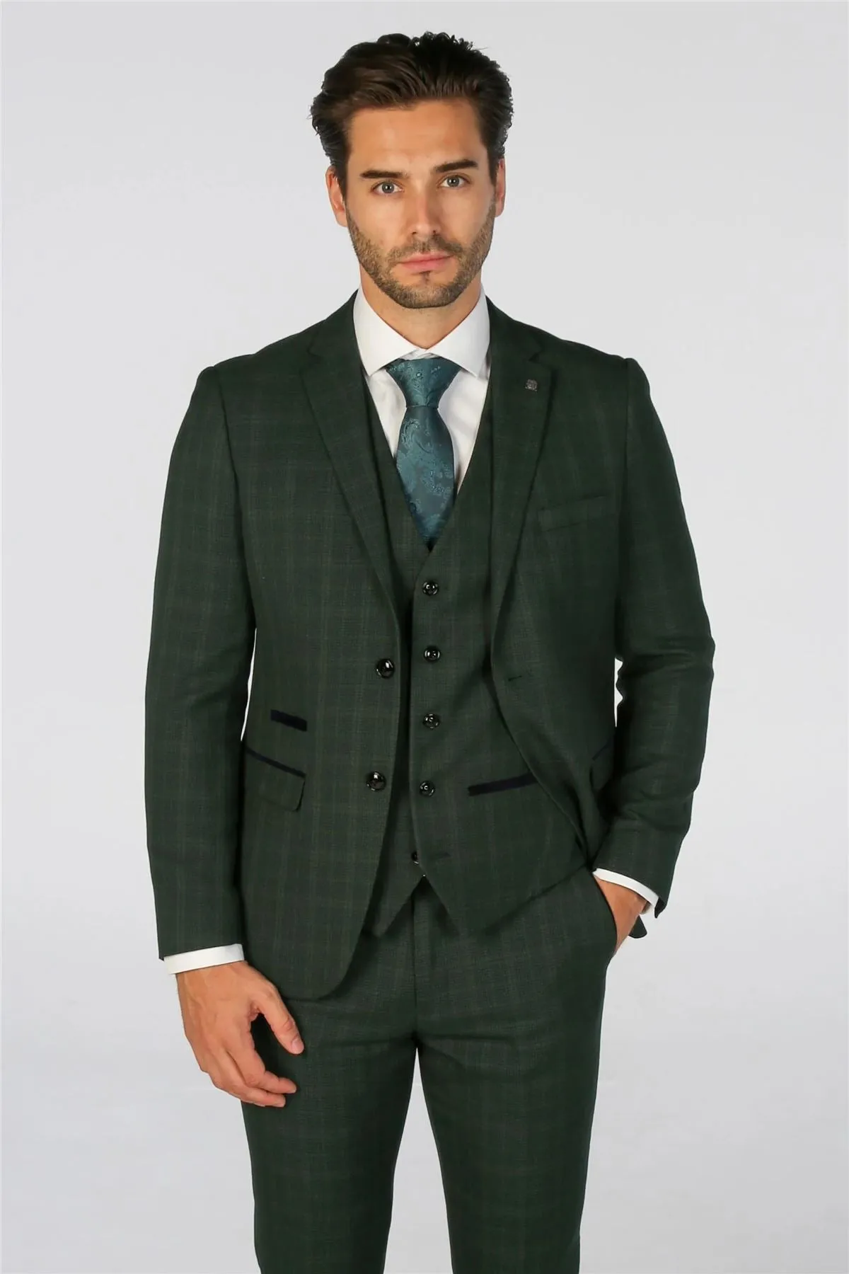 Men's Blazer Green Checked Tailored Fit Formal Suit Jacket