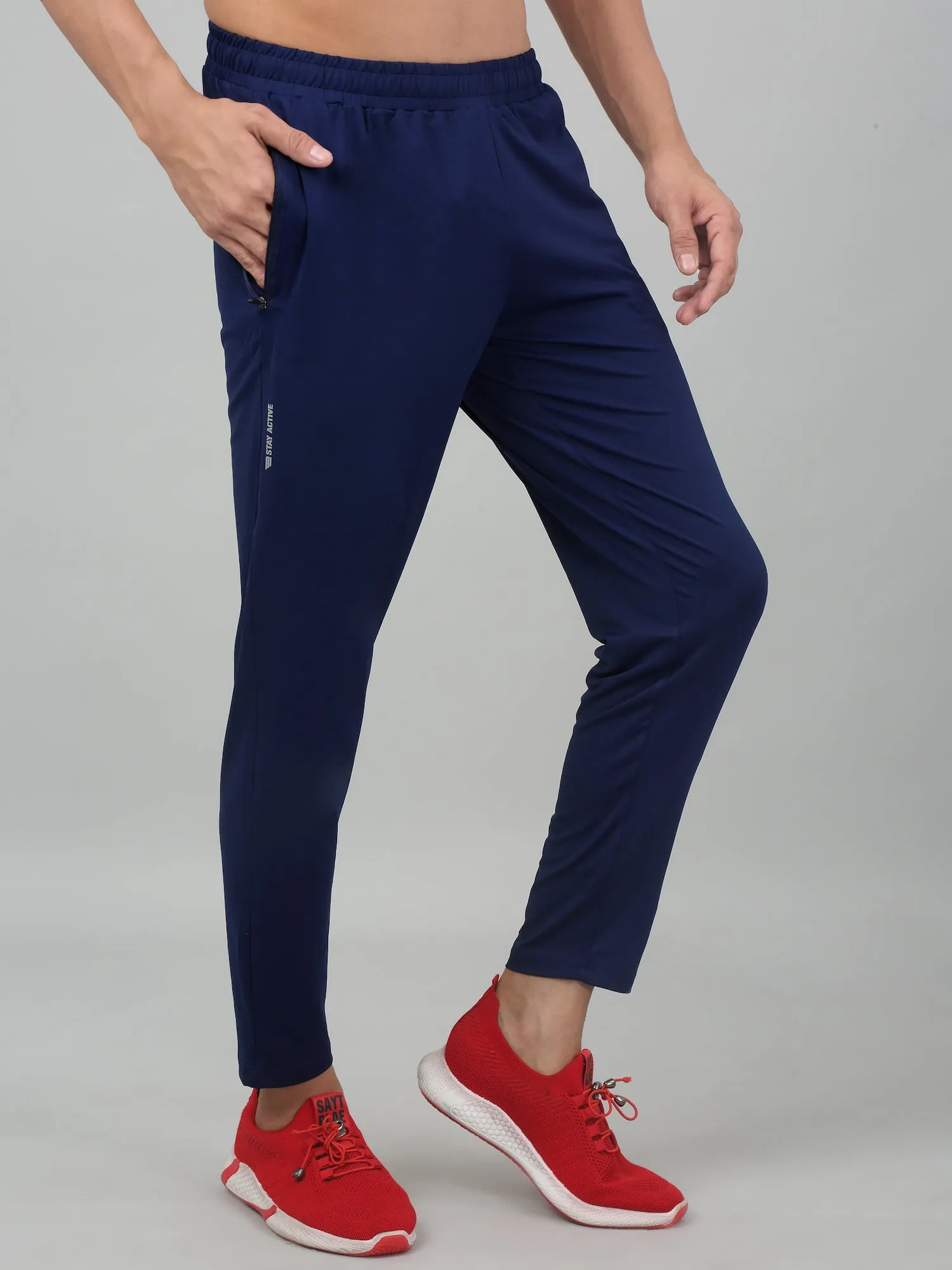 Men's Blue Solid Stretchable Active Wear Track Pant