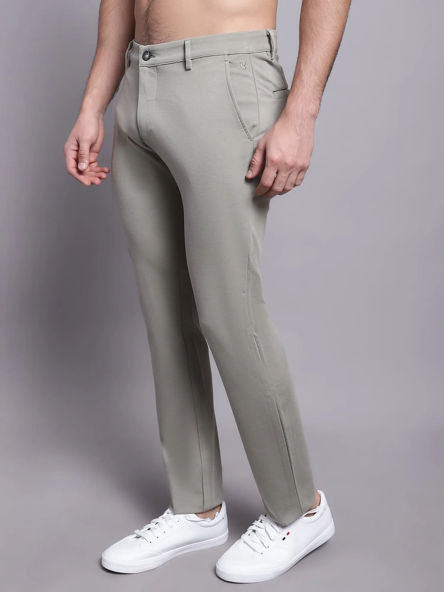 Men's Casual Flat front Light Olive Green Trousers