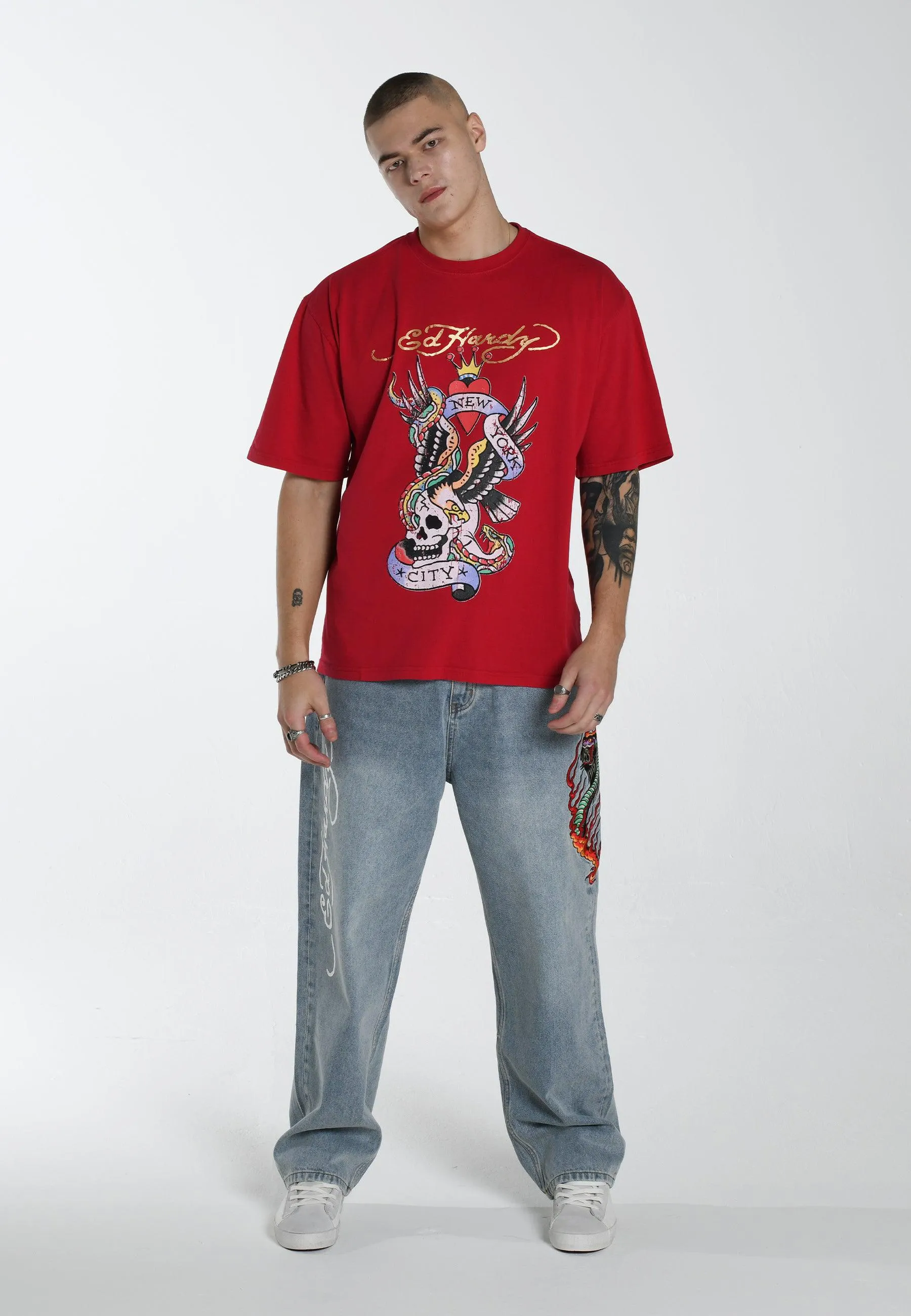 Mens Flamer-Snake Baggy Jeans - Bleach