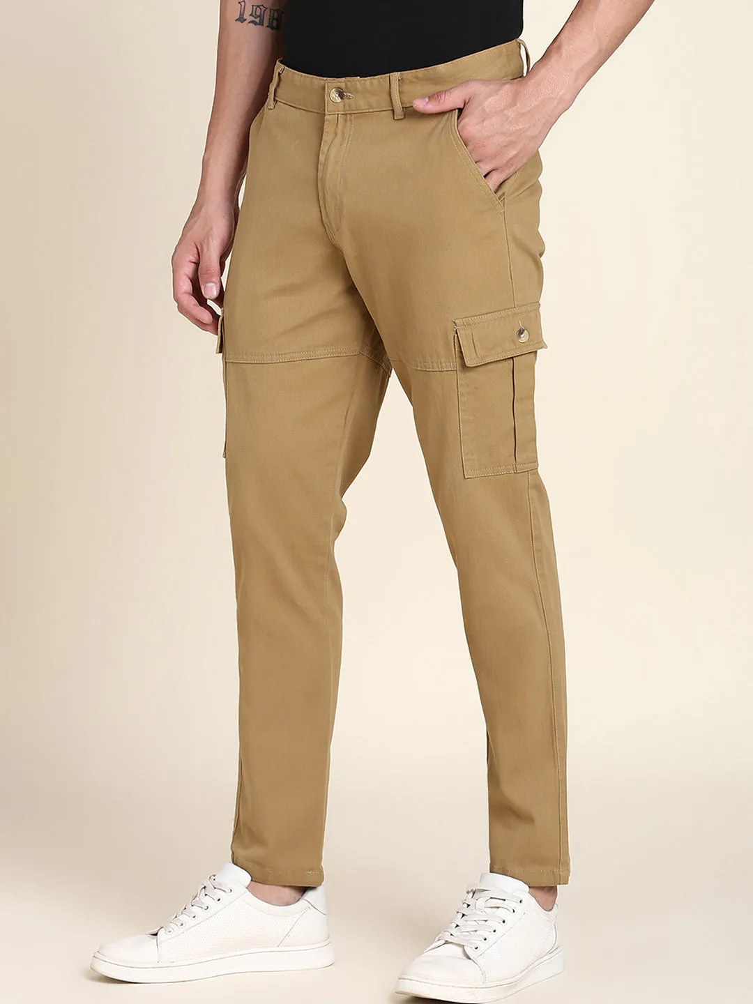 Men's Khaki Solid Cargo