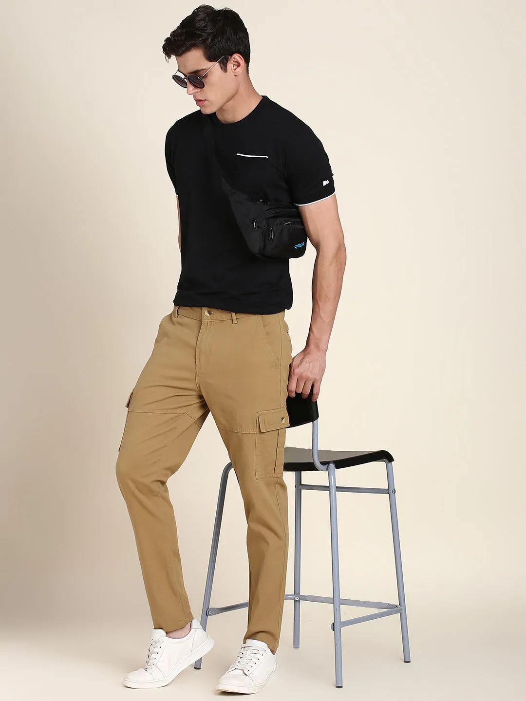 Men's Khaki Solid Cargo