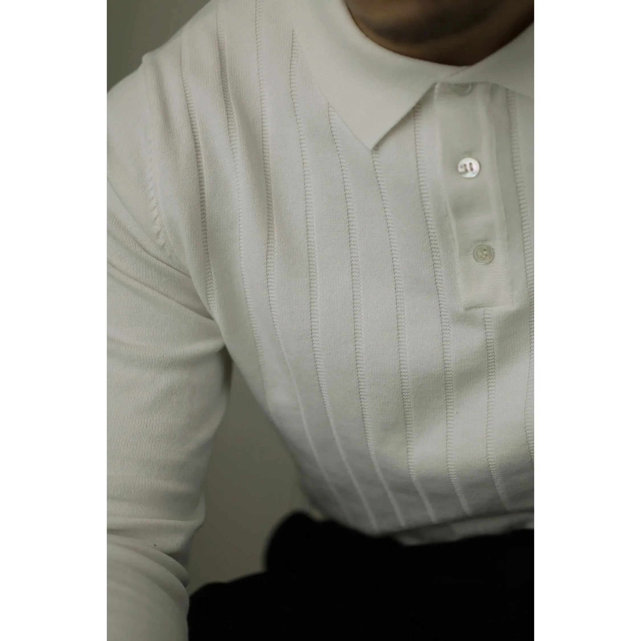 Men's Knitted Polo Shirt with Long Sleeves - Preppy Style