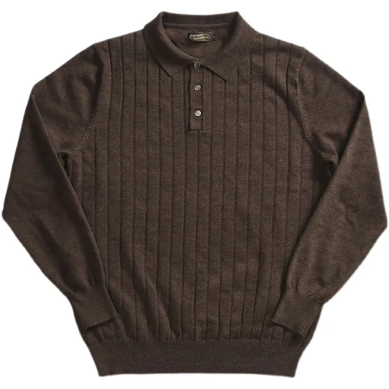 Men's Knitted Polo Shirt with Long Sleeves - Preppy Style