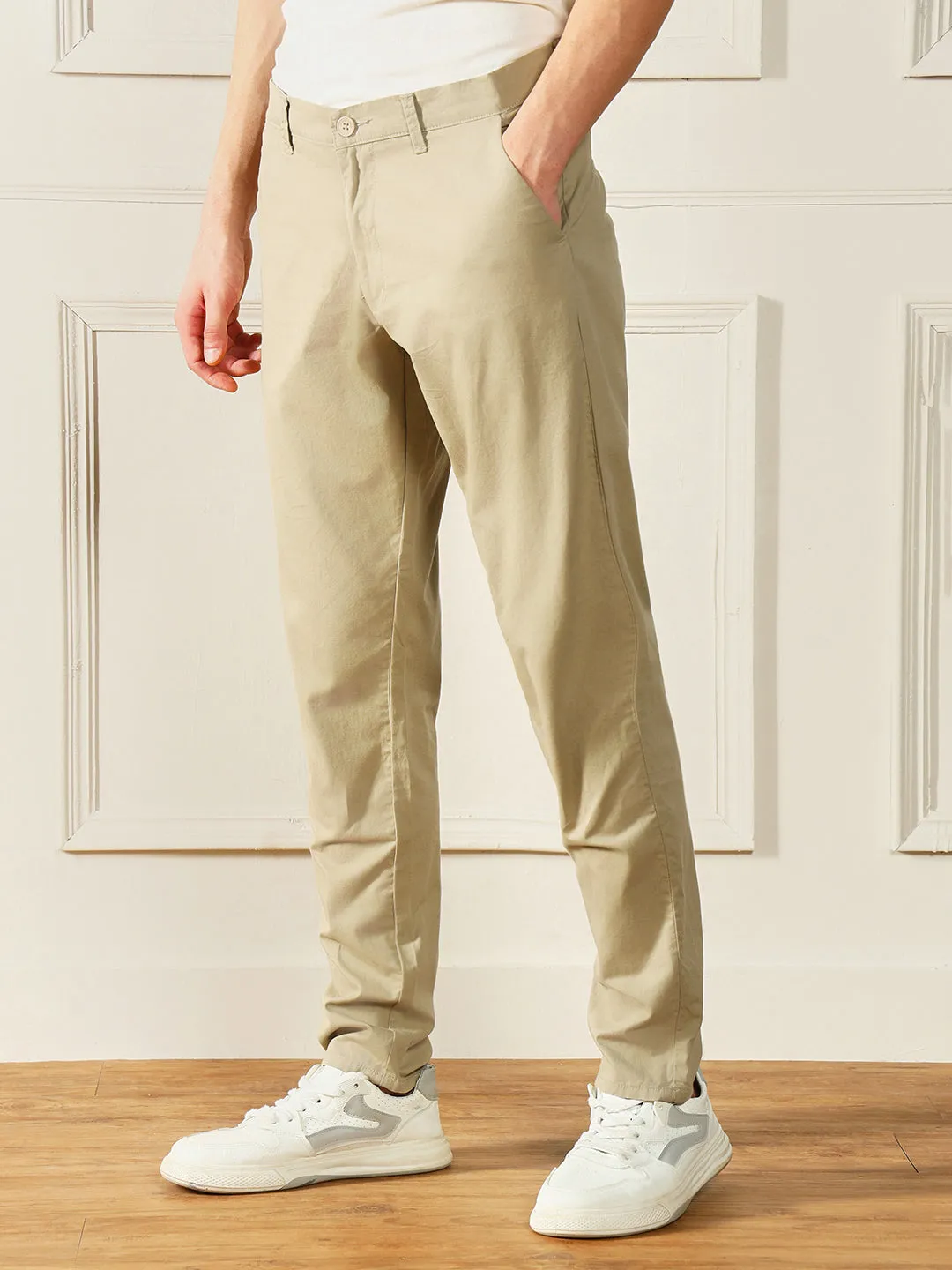 Men's Light Khaki Solid Chinos