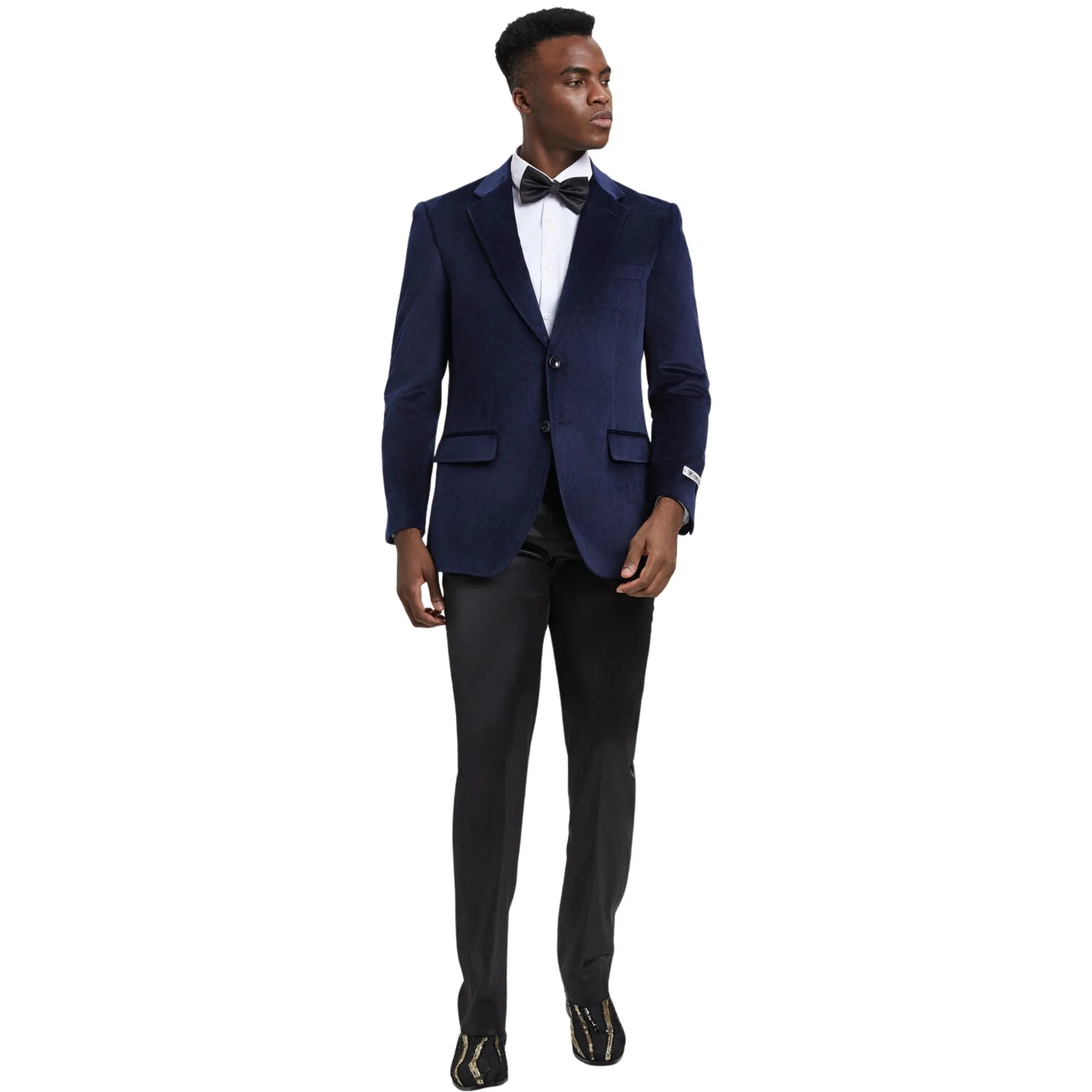 Men's Luxurious Navy Blue Velvet Blazer for Special Occasions