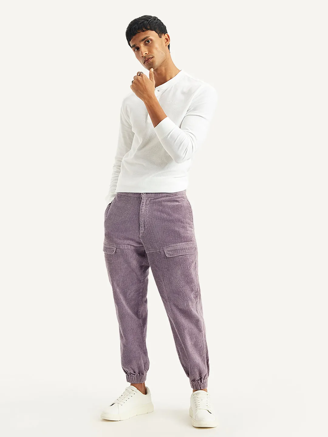 Men's Purple Regular Fit Trousers