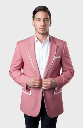 Men's Salmon Blazer With White Trim Notch Lapel