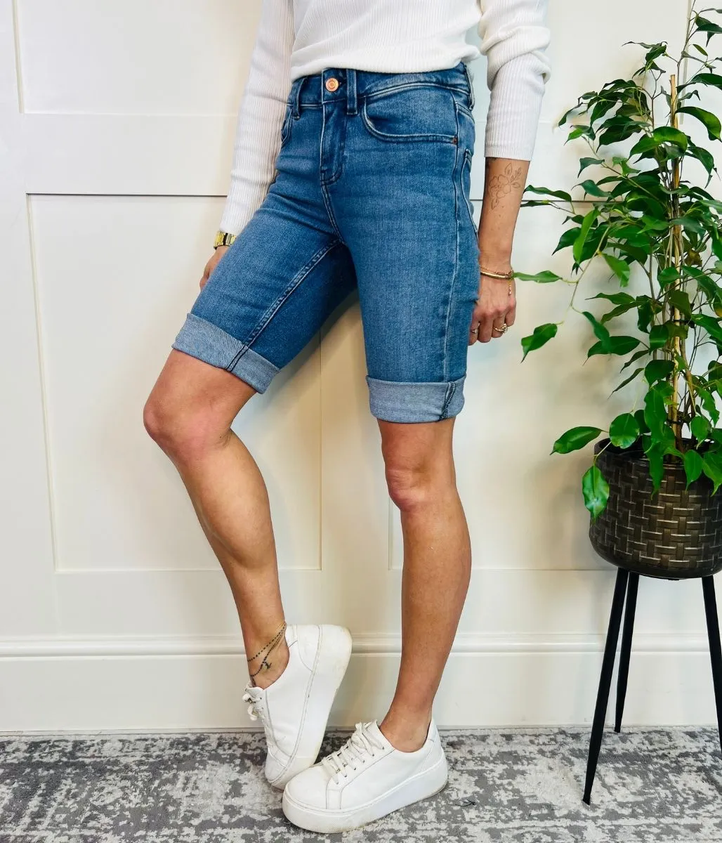 Mid Denim Knee Length Shorts