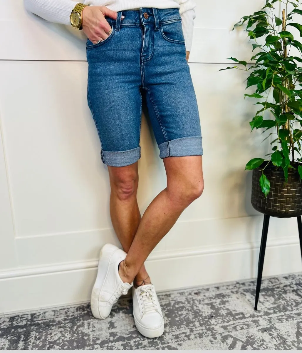 Mid Denim Knee Length Shorts