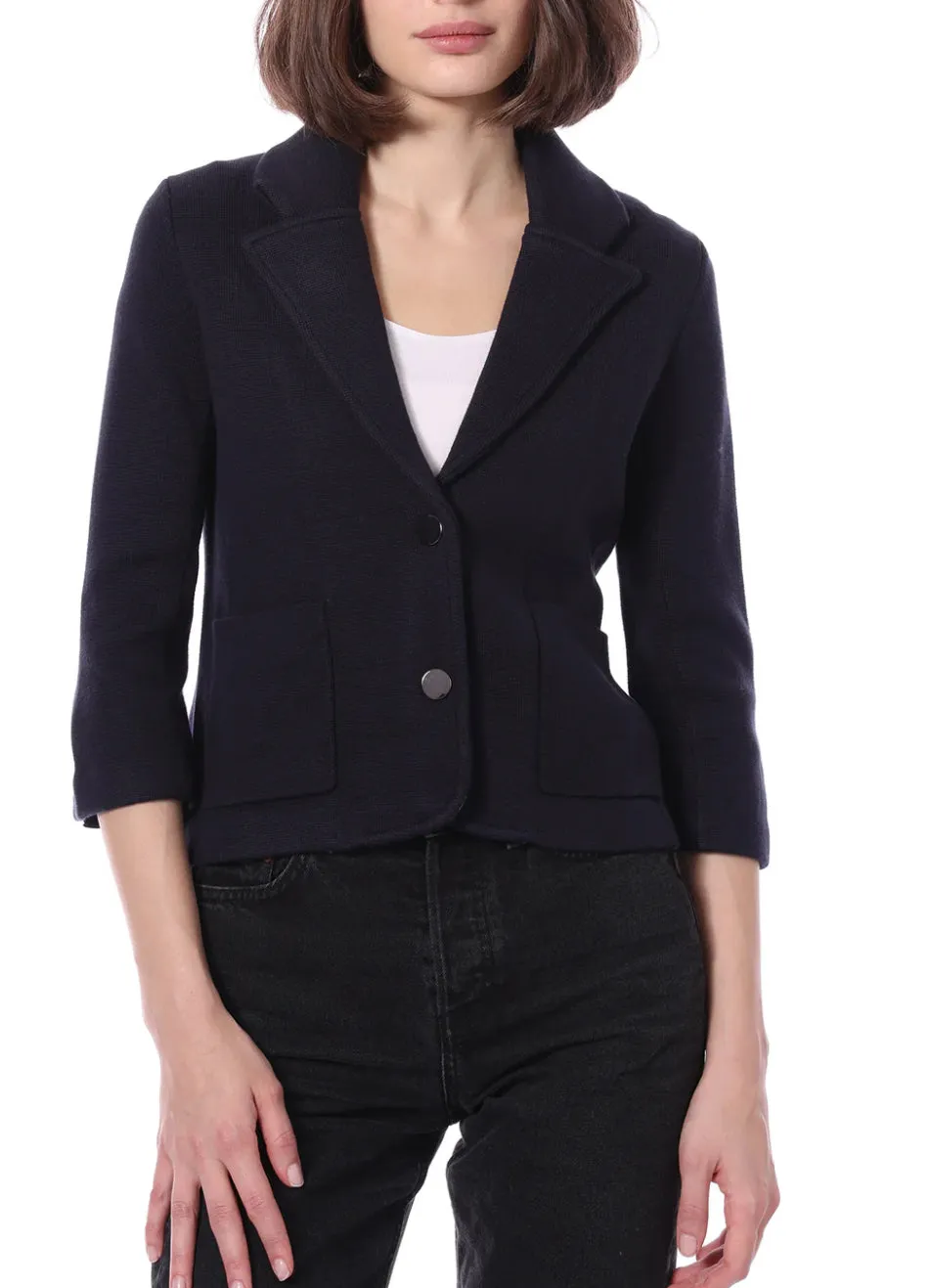 Minnie Rose Cotton Blend Shrunken Blazer Navy