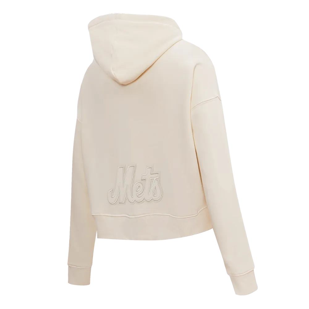 MLB NEW YORK METS NEUTRAL WOMEN'S CROPPED PO HOODIE (EGGSHELL)