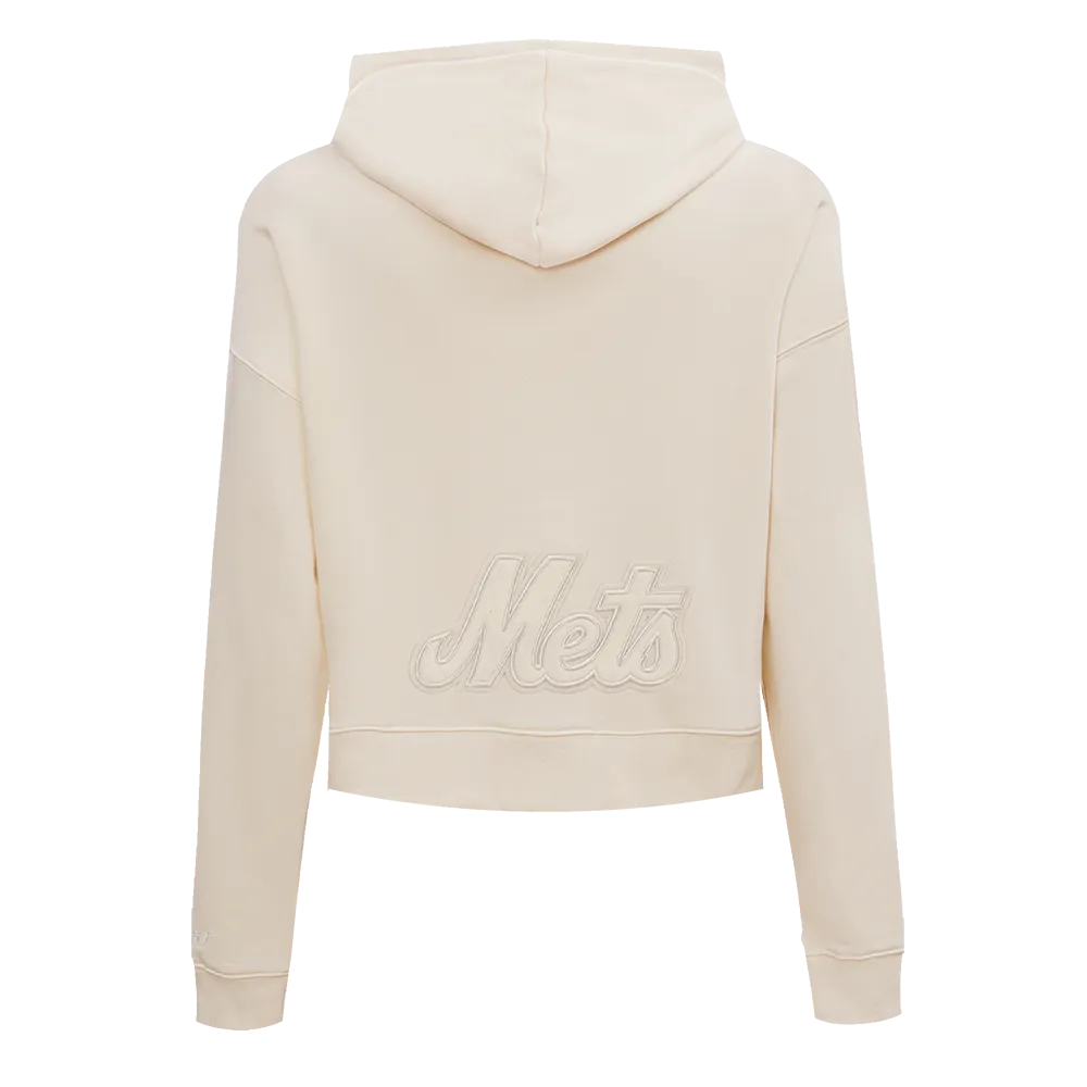 MLB NEW YORK METS NEUTRAL WOMEN'S CROPPED PO HOODIE (EGGSHELL)