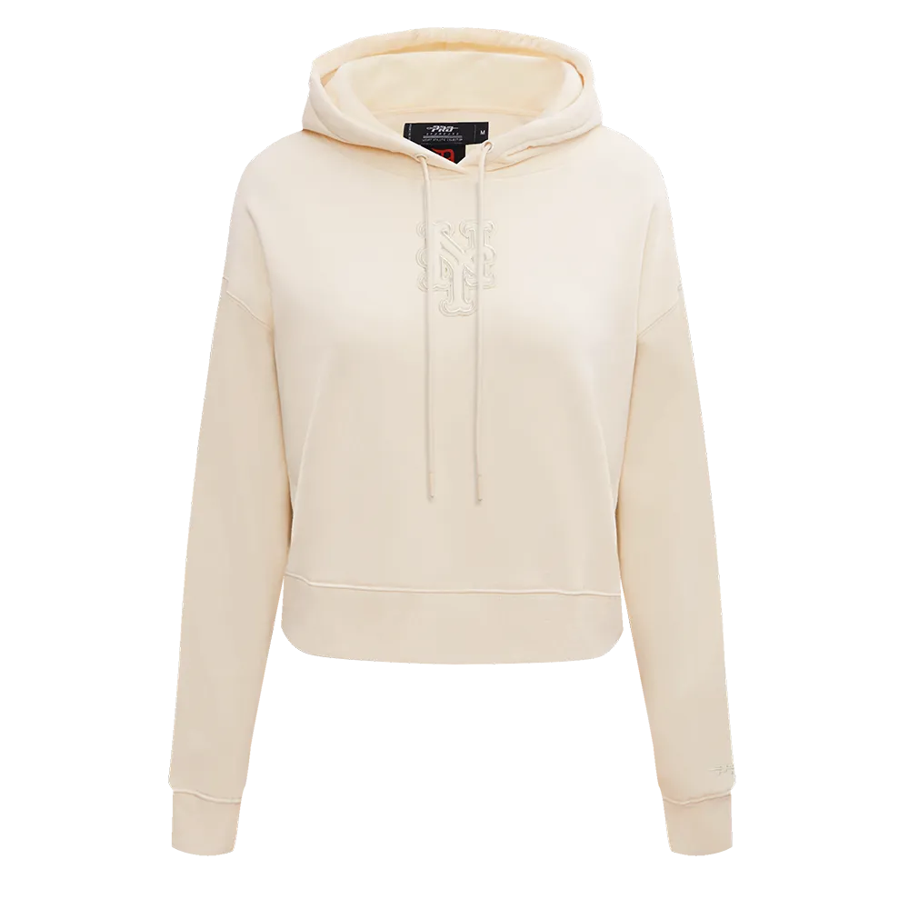 MLB NEW YORK METS NEUTRAL WOMEN'S CROPPED PO HOODIE (EGGSHELL)